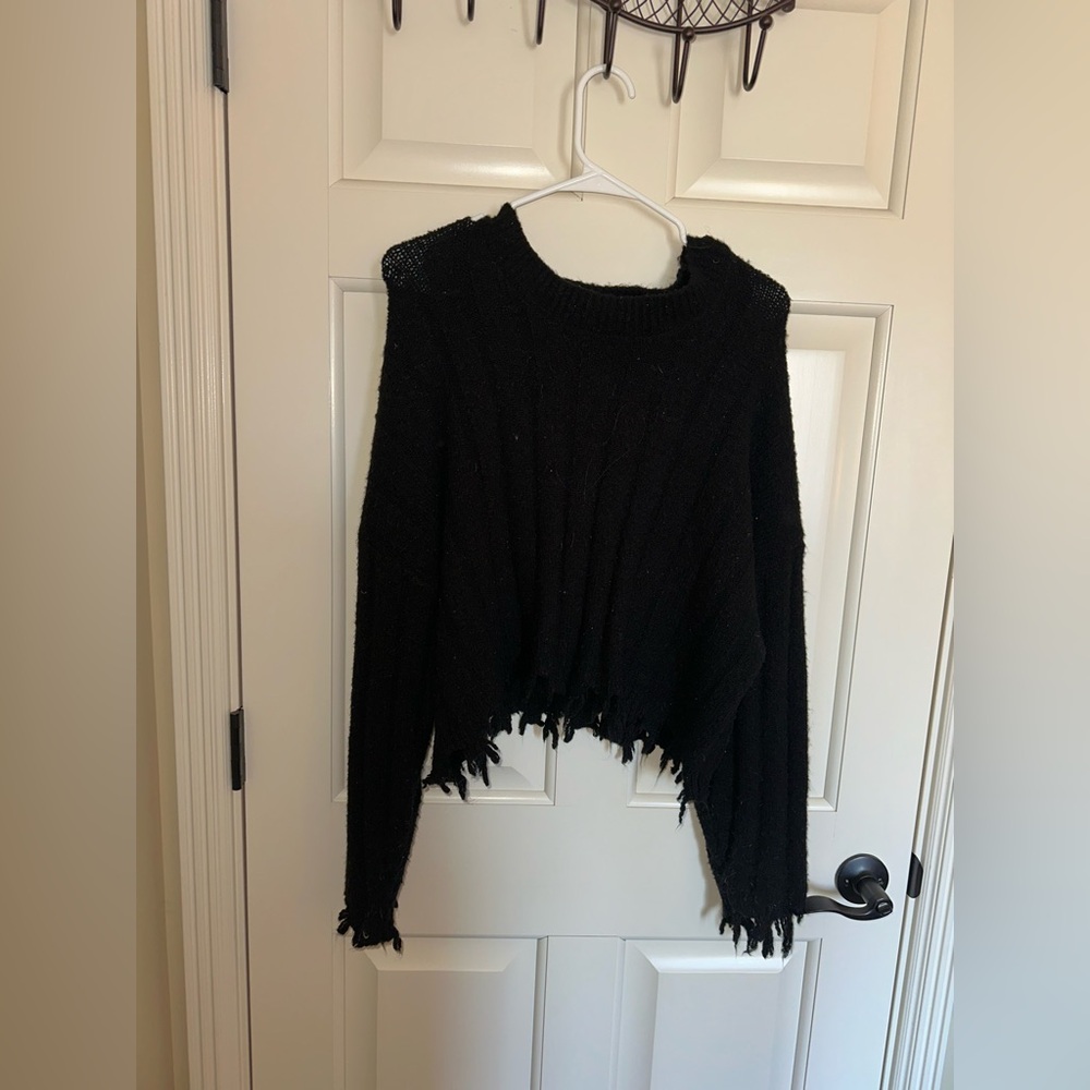 Double Zero Black Distressed Crewneck Sweater